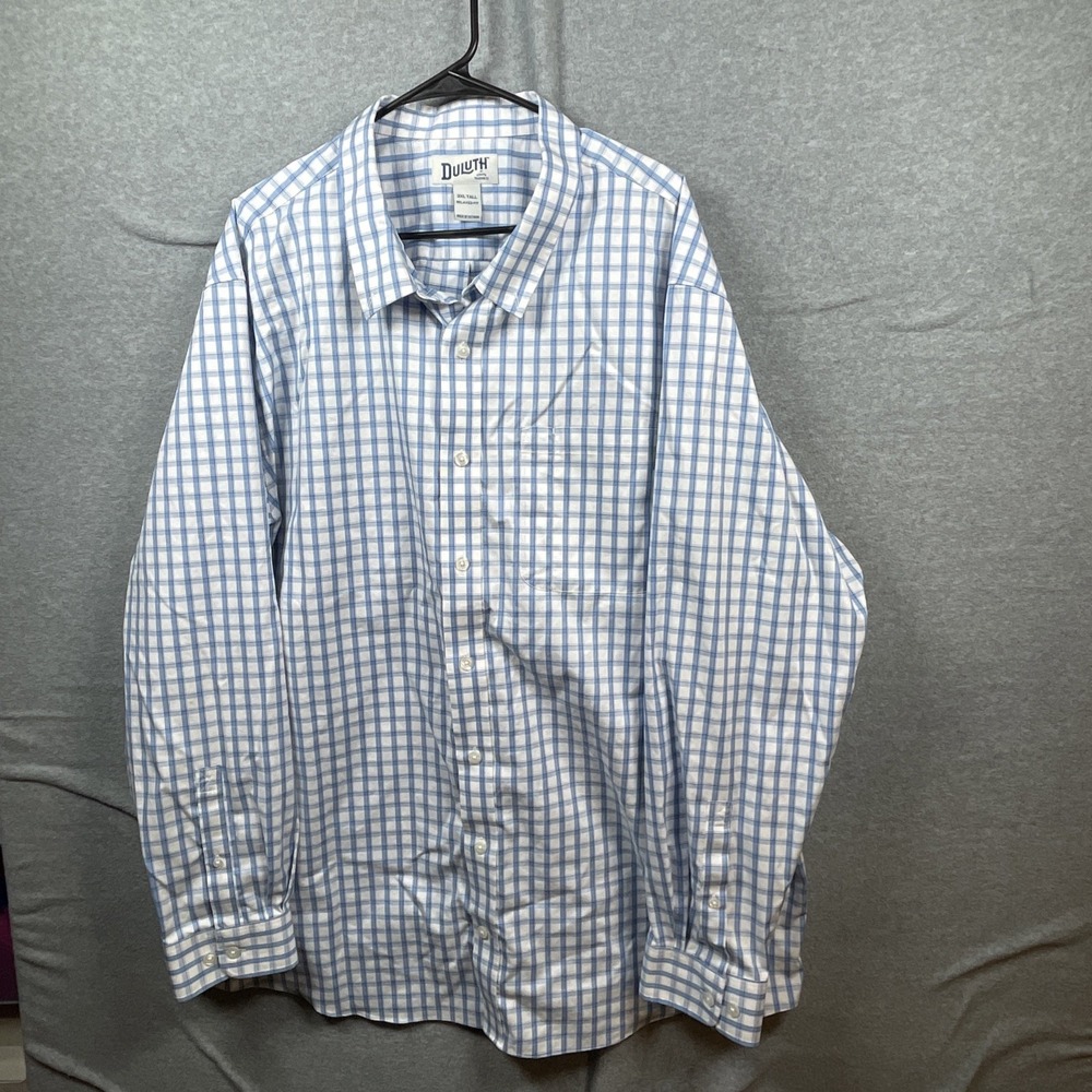 Duluth Trading Co Men's Button Down Shirt 3XL Tall Relaxed Fit Plaid Long Sleeve